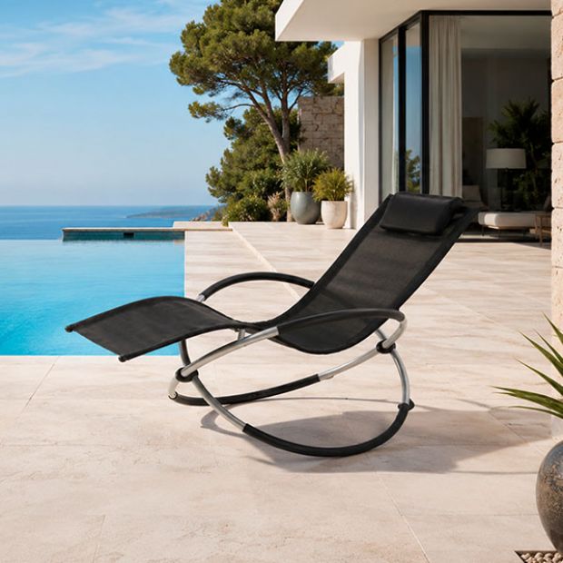Wholesale Outdoor Rocking Sun Lounger with Adjustable Arch Metal Frame for Patio Poolside Furniture Supply - 11D25H