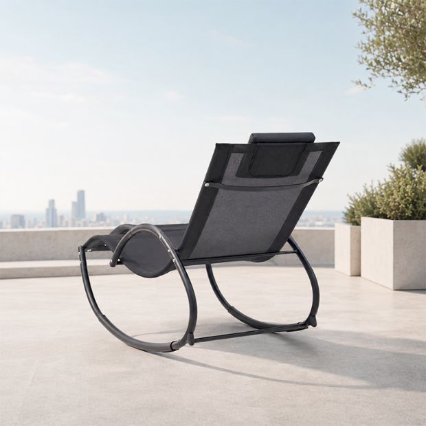 Wholesale Outdoor Rocking Sun Lounger with Ergonomic Curved Mesh Seat for Poolside Patio Furniture Supply - 11D25J