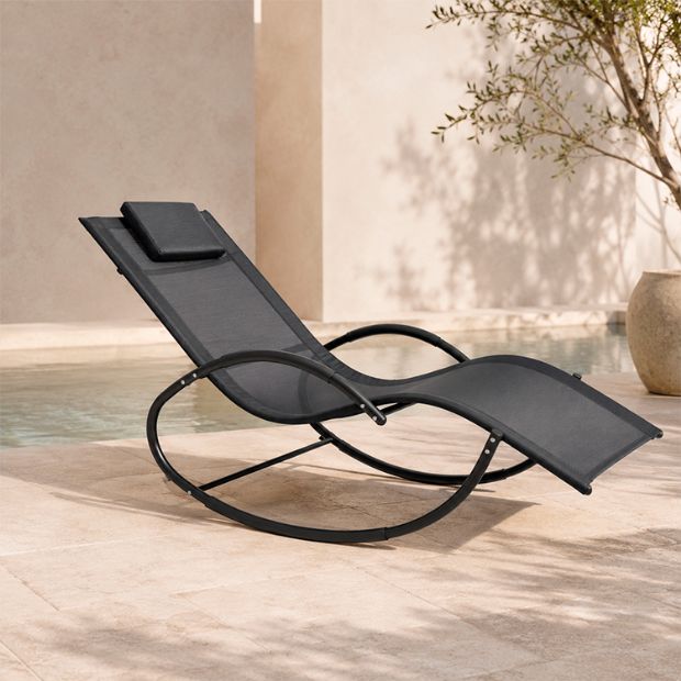 Wholesale Outdoor Rocking Sun Lounger with Ergonomic Curved Mesh Seat for Poolside Patio Furniture Supply - 11D25J