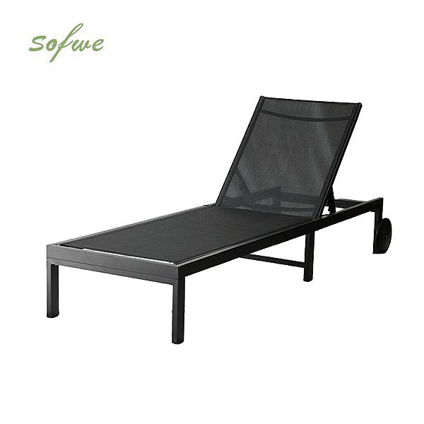 Wholesale Outdoor Metal Sun Lounger with Wheels and Breathable Mesh Fabric for Patio Poolside Supply - 11D25O