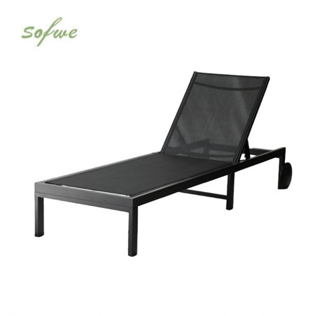 Wholesale Outdoor Metal Sun Lounger with Wheels and Breathable Mesh Fabric for Patio Poolside Supply - 11D25O