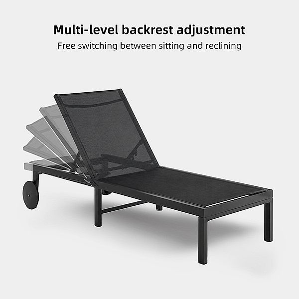 Wholesale Outdoor Metal Sun Lounger with Wheels and Breathable Mesh Fabric for Patio Poolside Supply - 11D25O
