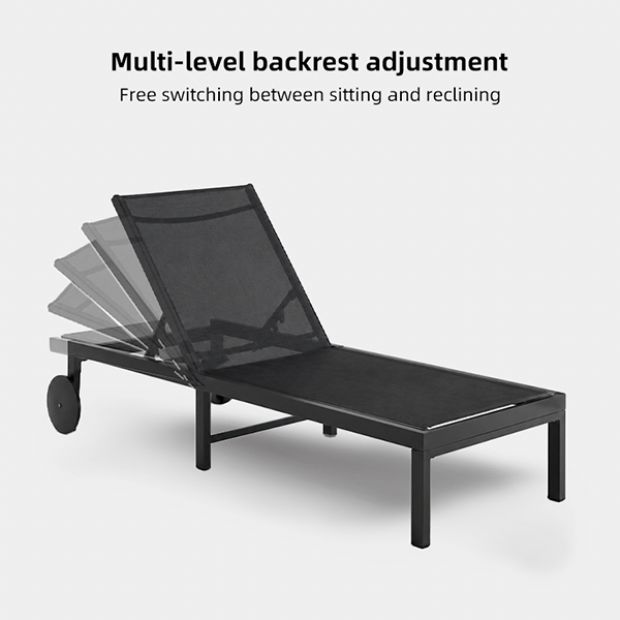 Wholesale Outdoor Metal Sun Lounger with Wheels and Breathable Mesh Fabric for Patio Poolside Supply - 11D25O