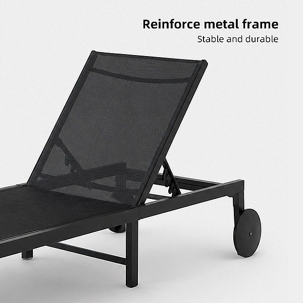 Wholesale Outdoor Metal Sun Lounger with Wheels and Breathable Mesh Fabric for Patio Poolside Supply - 11D25O