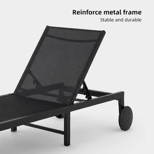 Wholesale Outdoor Metal Sun Lounger with Wheels and Breathable Mesh Fabric for Patio Poolside Supply - 11D25O