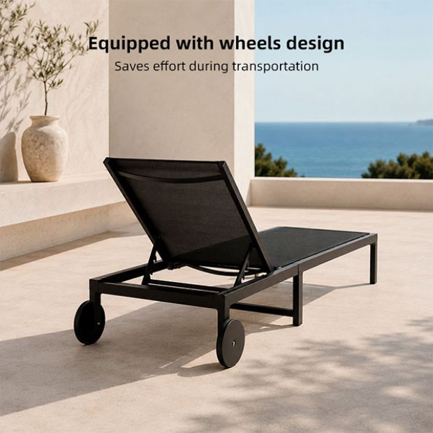 Wholesale Outdoor Metal Sun Lounger with Wheels and Breathable Mesh Fabric for Patio Poolside Supply - 11D25O