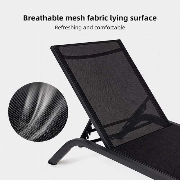 Wholesale Outdoor Sun Lounger Aluminum Curved Frame PVC Coated Mesh Adjustable Backrest Low Profile Patio Poolside - 11D25Q