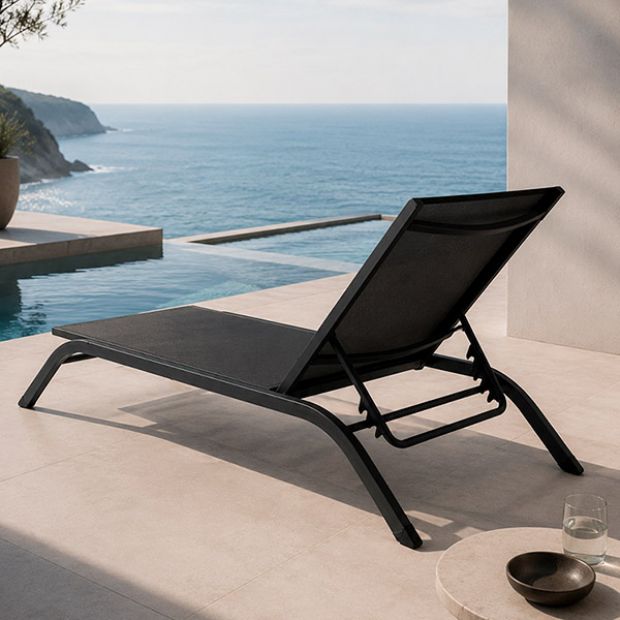 Wholesale Outdoor Sun Lounger Aluminum Curved Frame PVC Coated Mesh Adjustable Backrest Low Profile Patio Poolside - 11D25Q