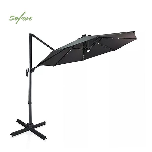 Solar LED 360-Degree Rotation Cantilever Patio Umbrella - 11U01K