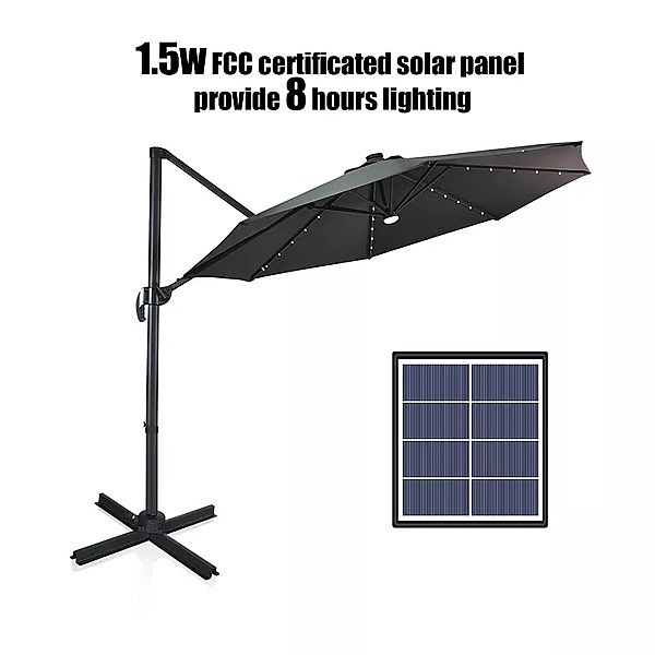 Solar LED 360-Degree Rotation Cantilever Patio Umbrella - 11U01K