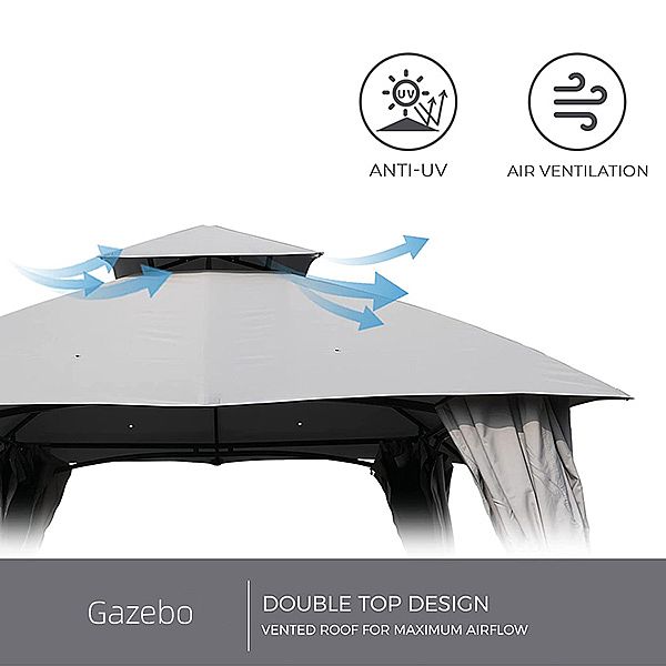 Double Ventilated Soft Top Pavilion with Curtains and Mesh - 10G01P